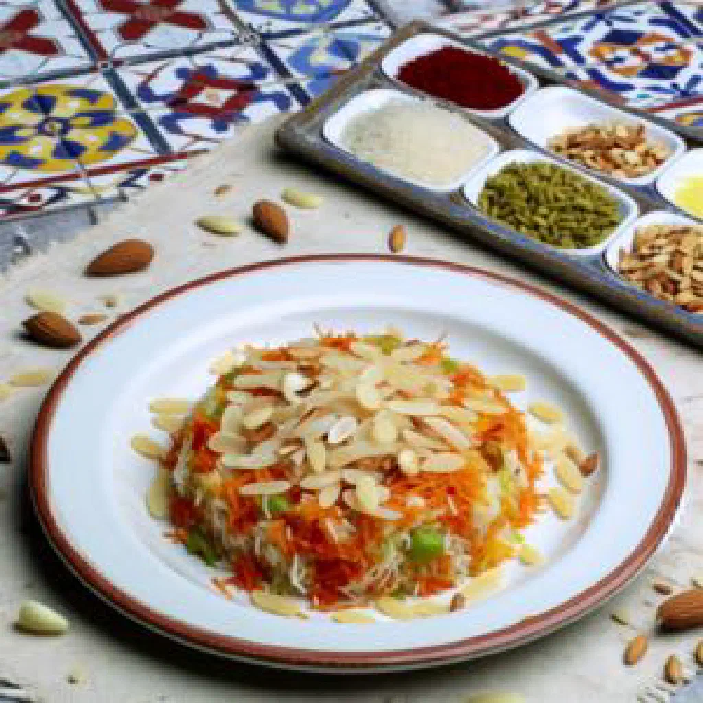 Roz bel sharieh rice with tender meat, garnished with fresh parsley