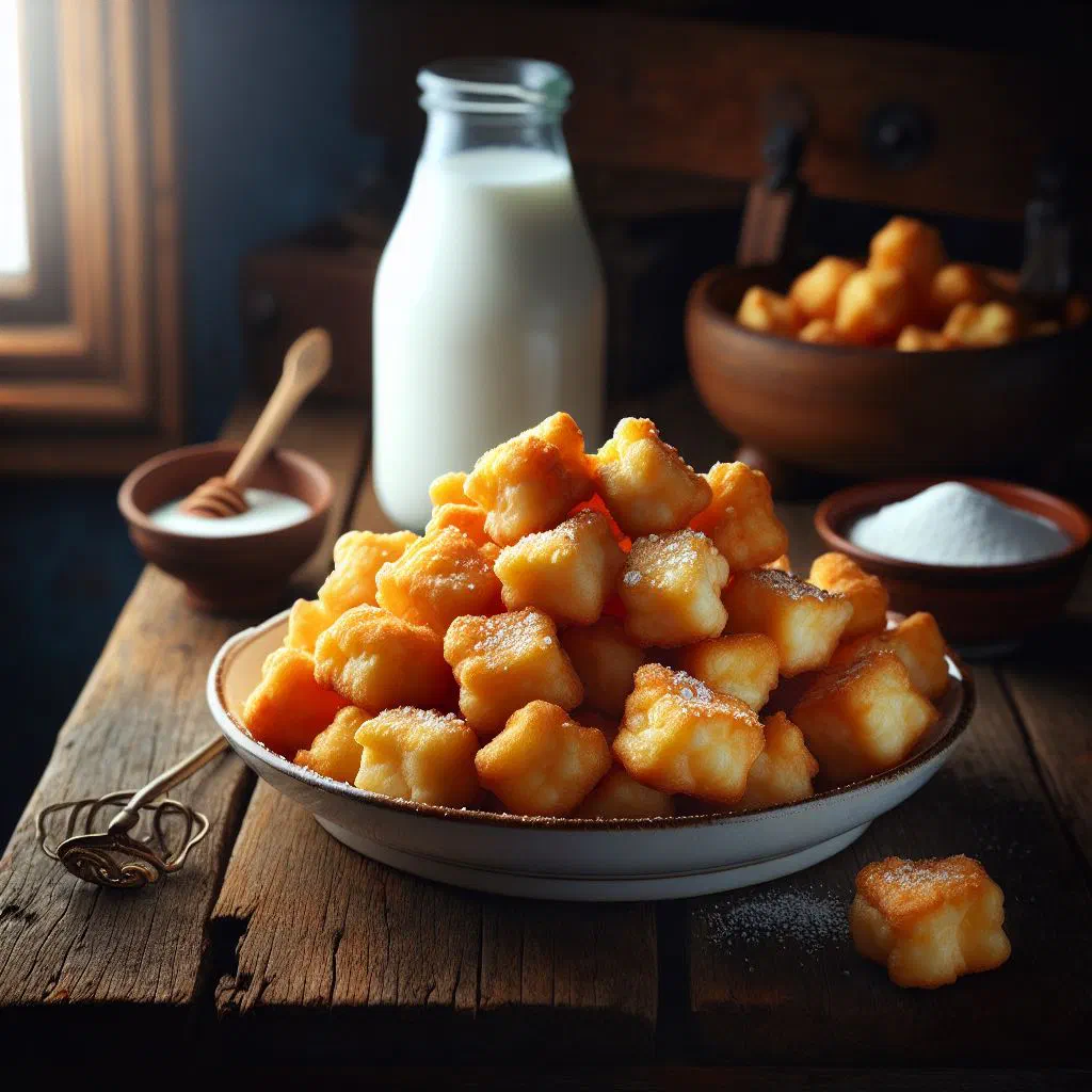Golden deep-fried milk custard squares dusted with sugar