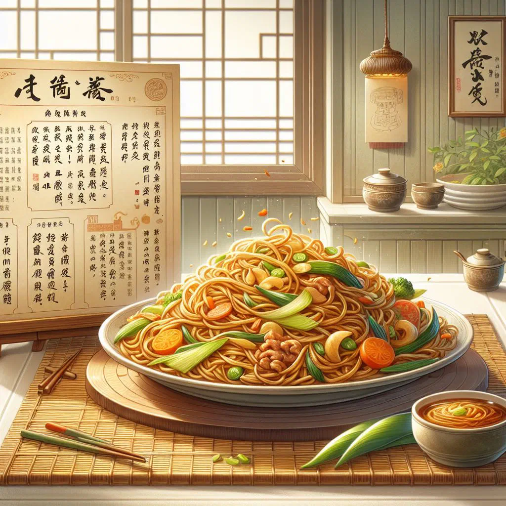 Fried rice noodles tossed with vegetables and spring onions in a wok