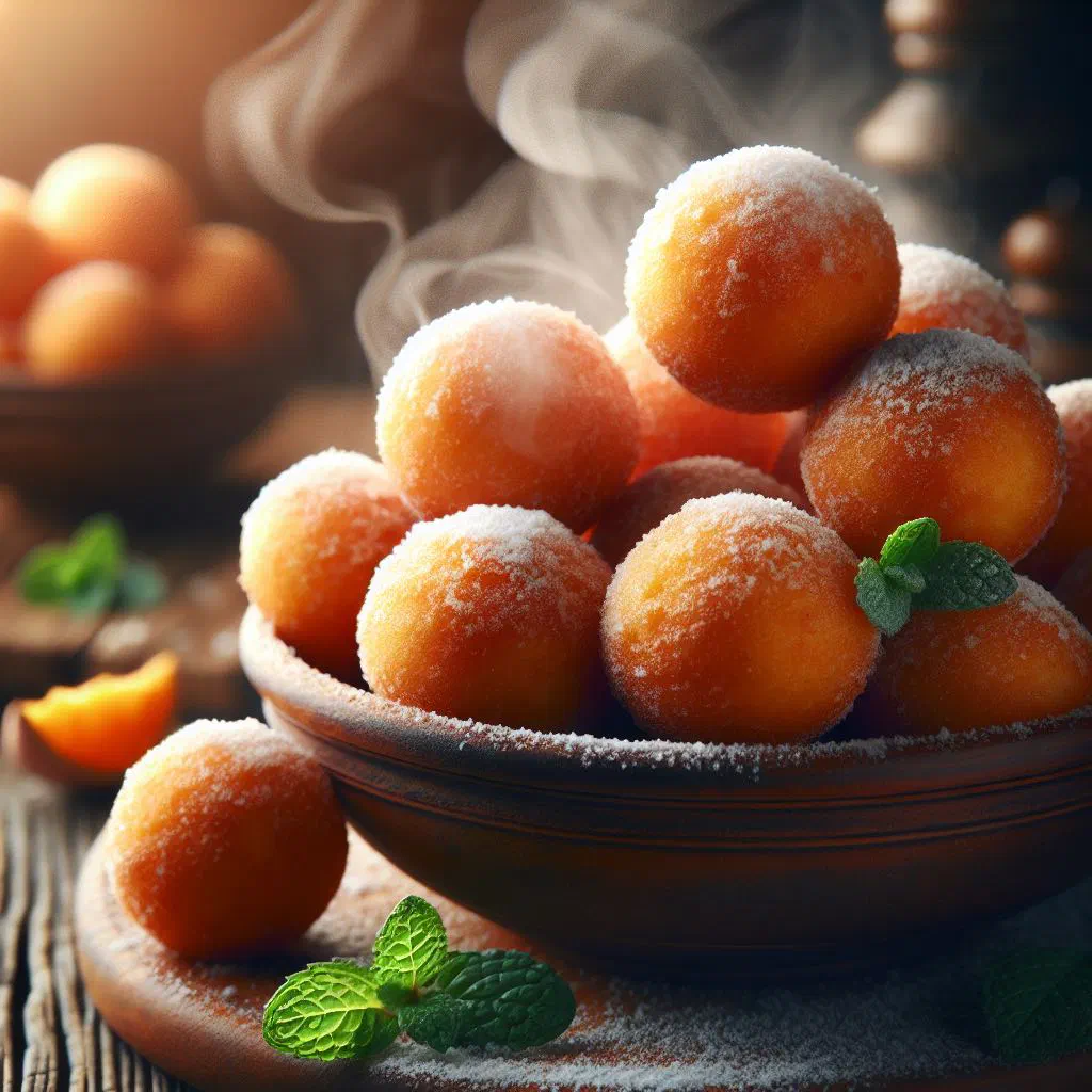 Golden crispy fried sweet potato balls served on a plate