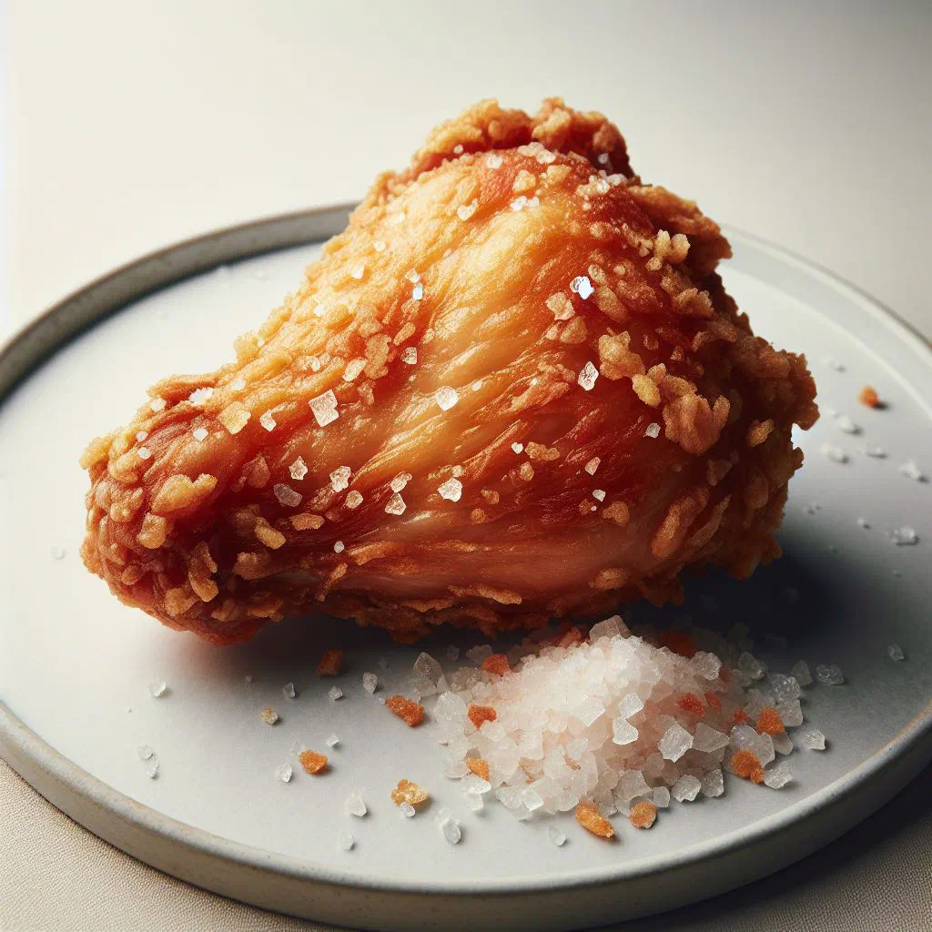 Golden pieces of Taiwanese salty crispy chicken with fried basil