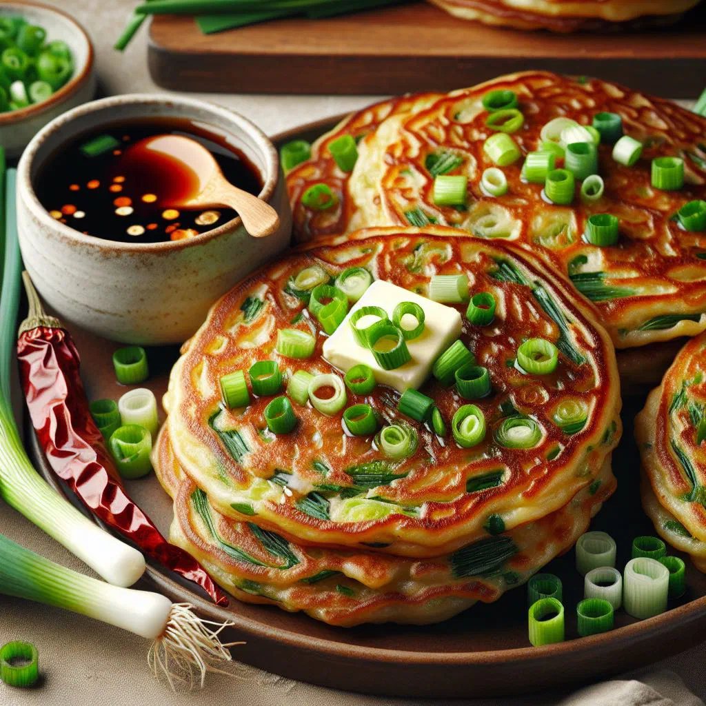 Golden, flaky Taiwanese scallion pancakes cut into wedges