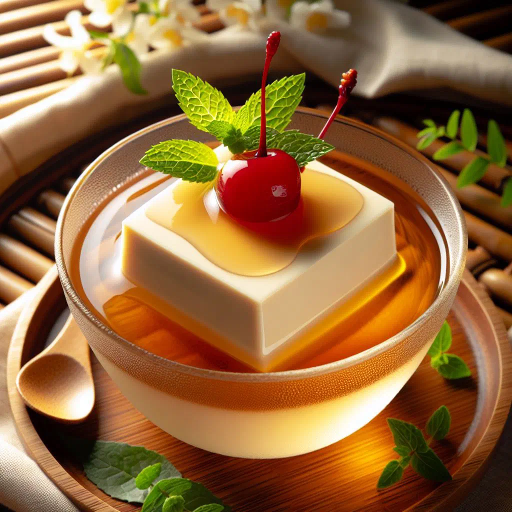 Bowl of silky Taiwanese tofu pudding topped with sweet syrup