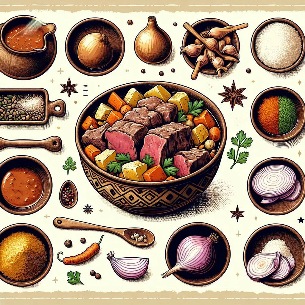 Tajik buglama stew with tender meat, potatoes and vegetables in a pot