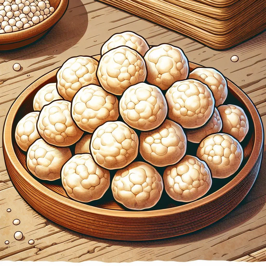 Small white balls of dried yoghurt qurut piled in a bowl