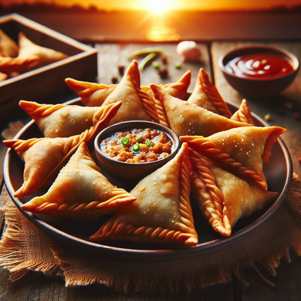 Golden fried sambusa pastries filled with spiced minced meat