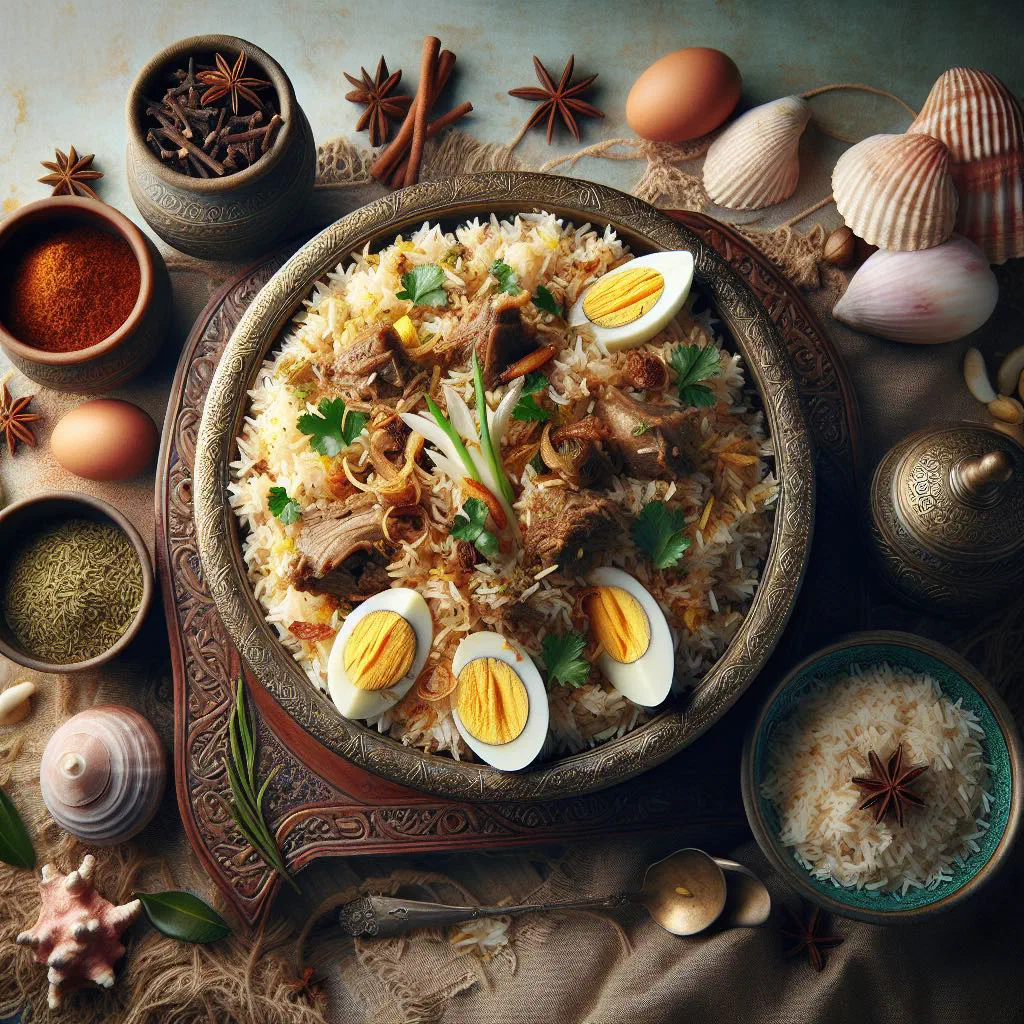 Fragrant coastal biriani with spiced rice, tender meat and fresh coriander