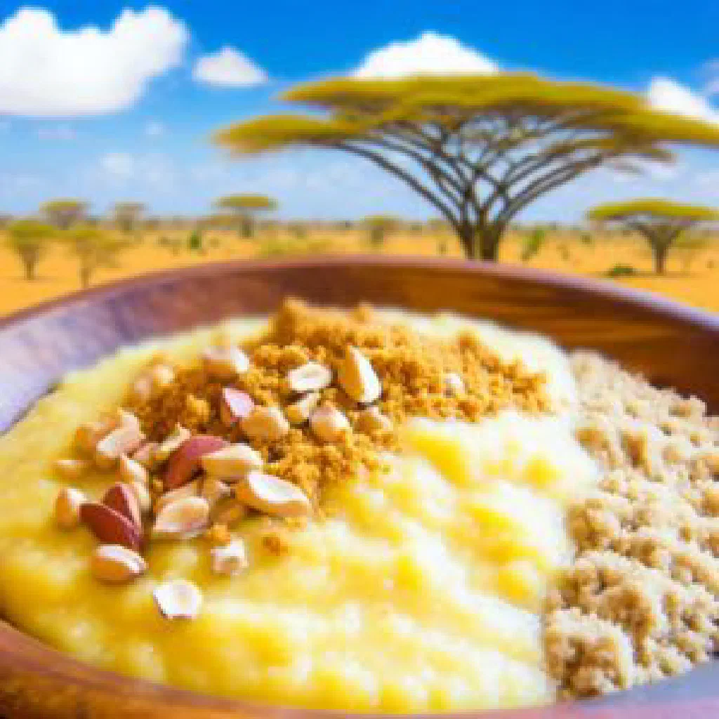 Bowl of creamy Tanzanian chukuchuku made with peanuts and maize flour