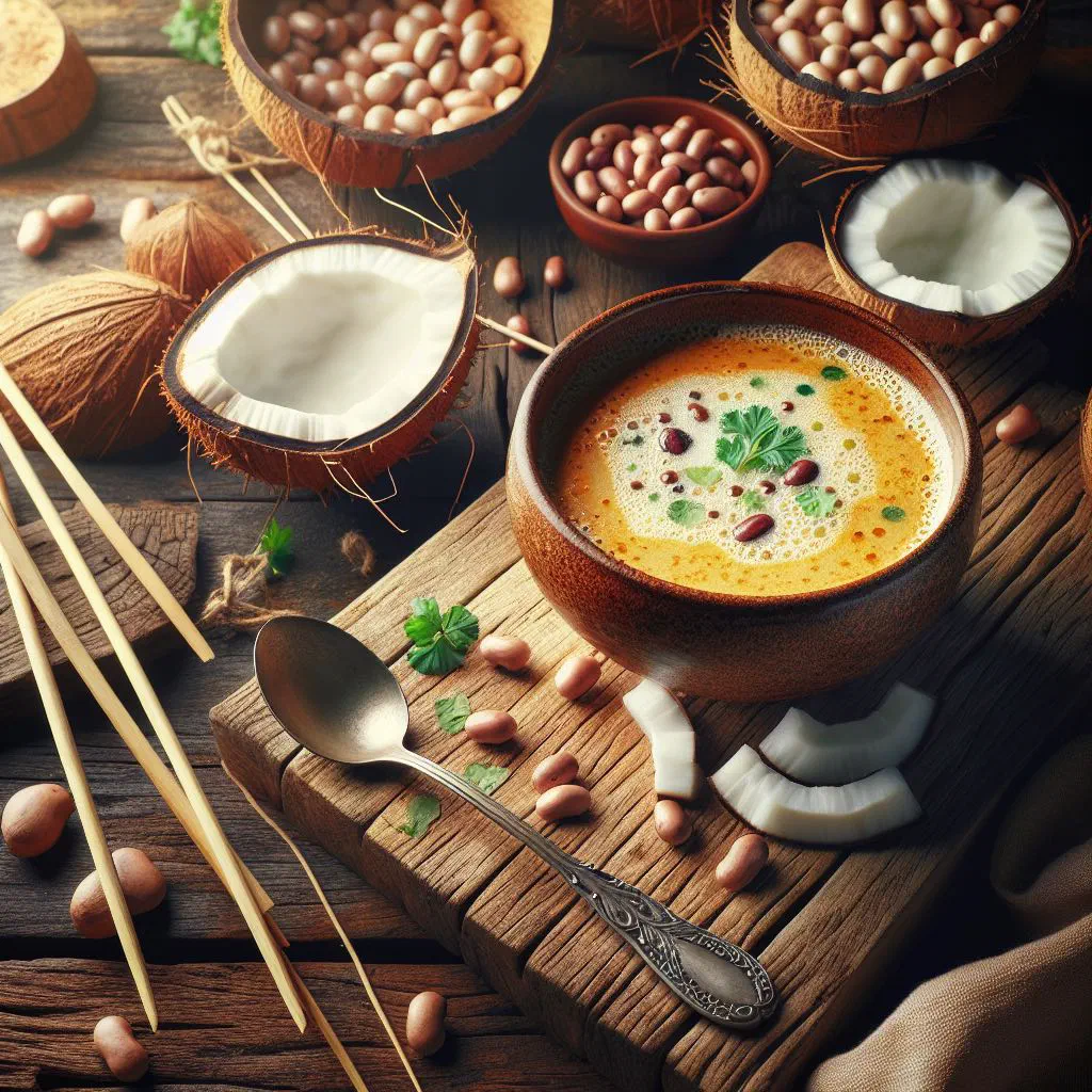 Creamy Tanzanian coconut bean soup in a deep bowl with fresh coriander