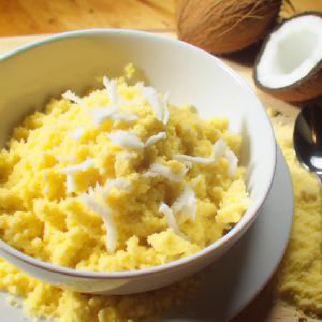 Creamy donde made from maize flour and coconut milk, served with fresh vegetables