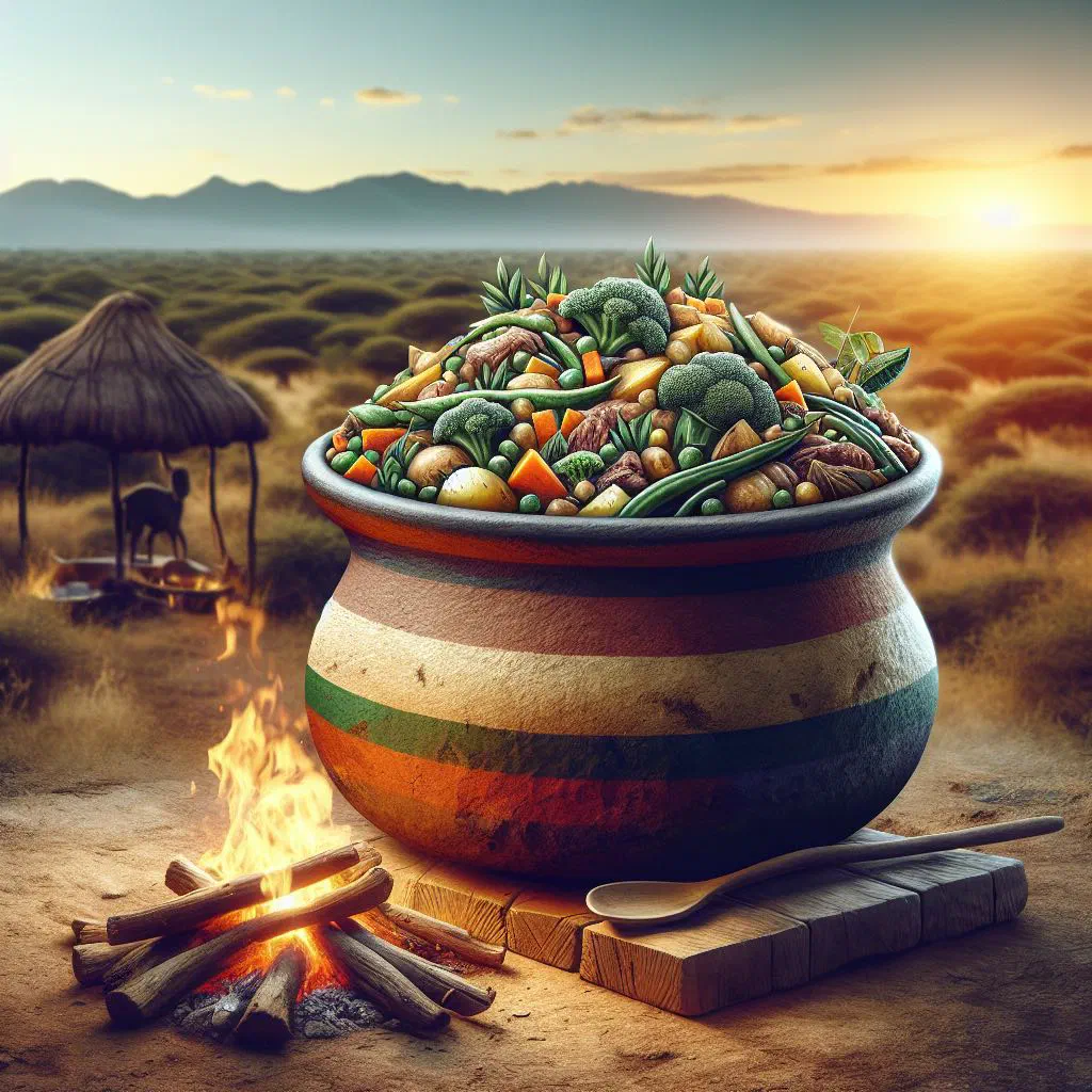 Mchemsho stew with tender beef, carrots, potatoes and green beans