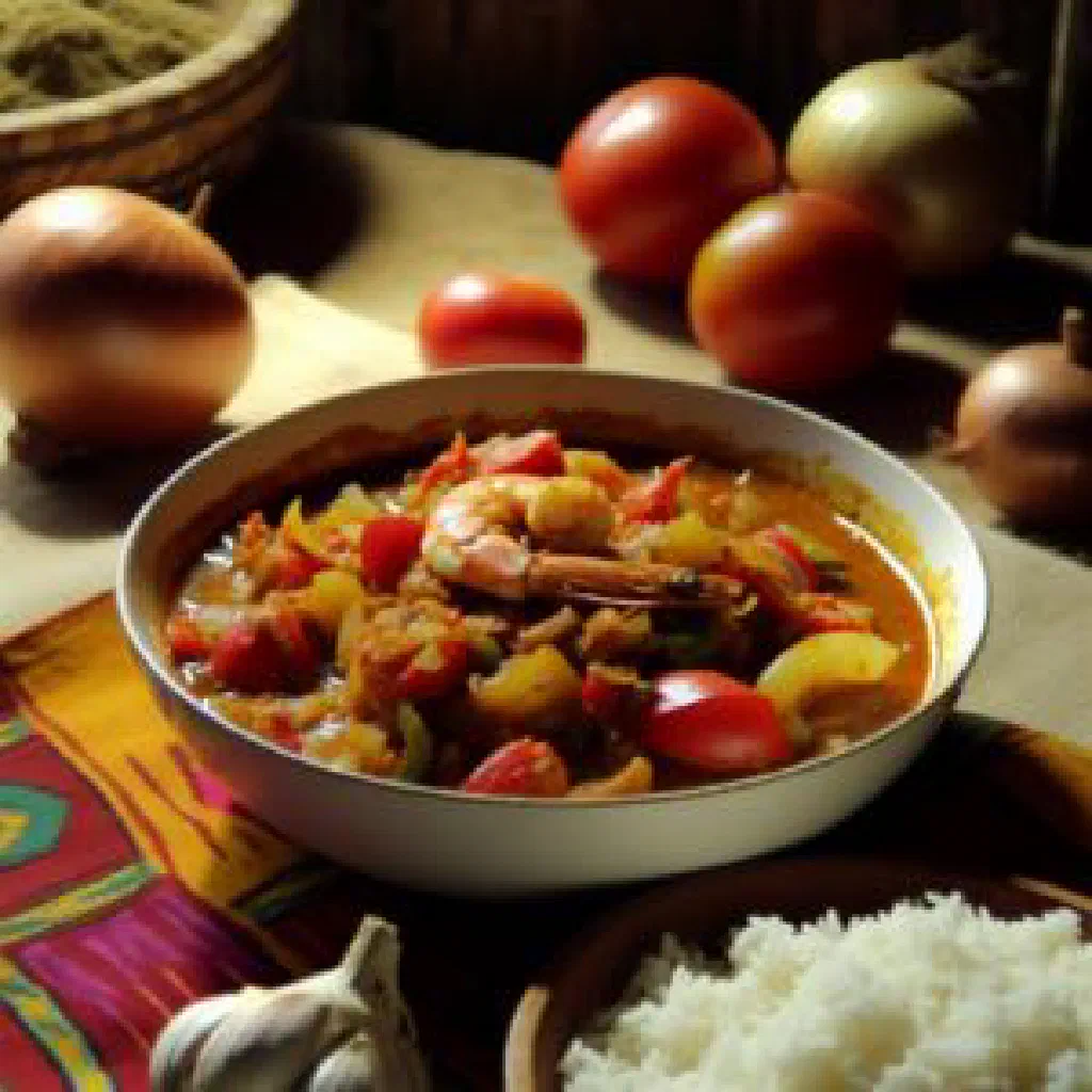 Tanzanian prawn curry in coconut sauce garnished with fresh coriander