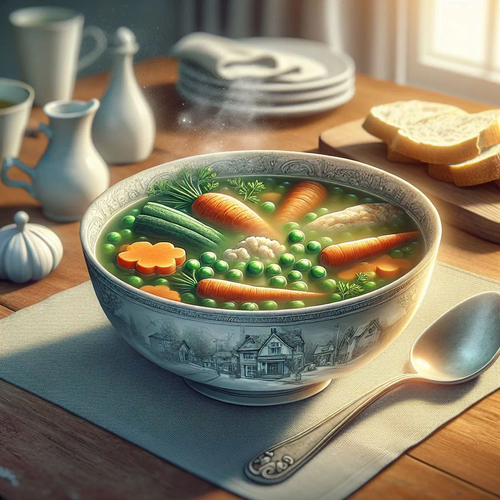 A bowl of Gaeng Liang, a herbal Thai vegetable soup garnished with fresh coriander