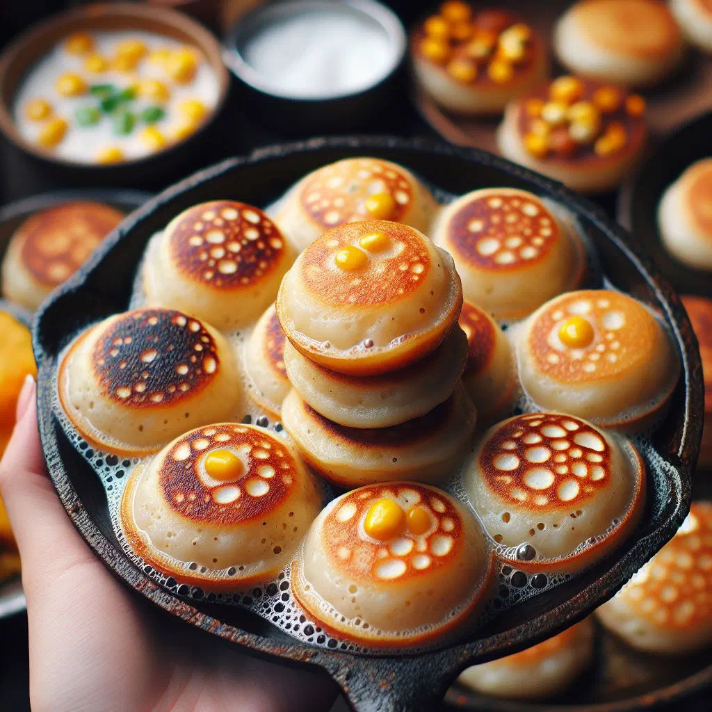 Small round coconut-rice pancakes cooked in a dimpled Kanom Krok pan