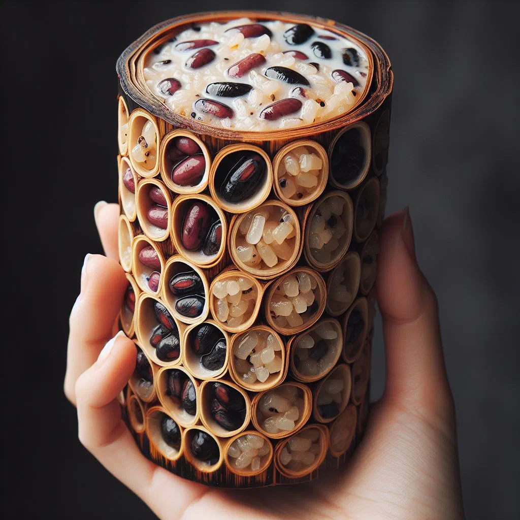 Khao Lam sticky rice cooked in bamboo tubes with coconut milk