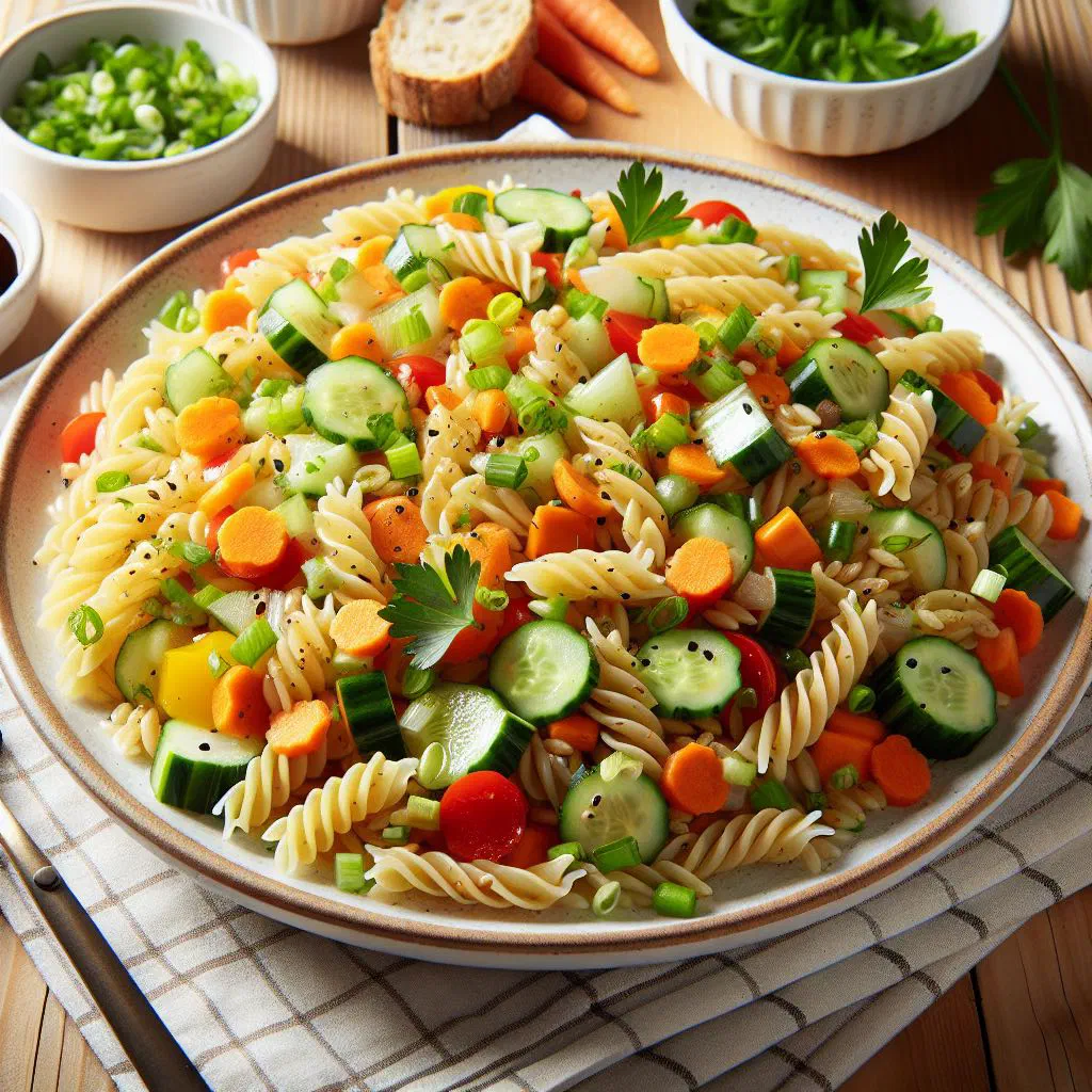 Thai rice noodle salad with crunchy vegetables, herbs and chopped peanuts