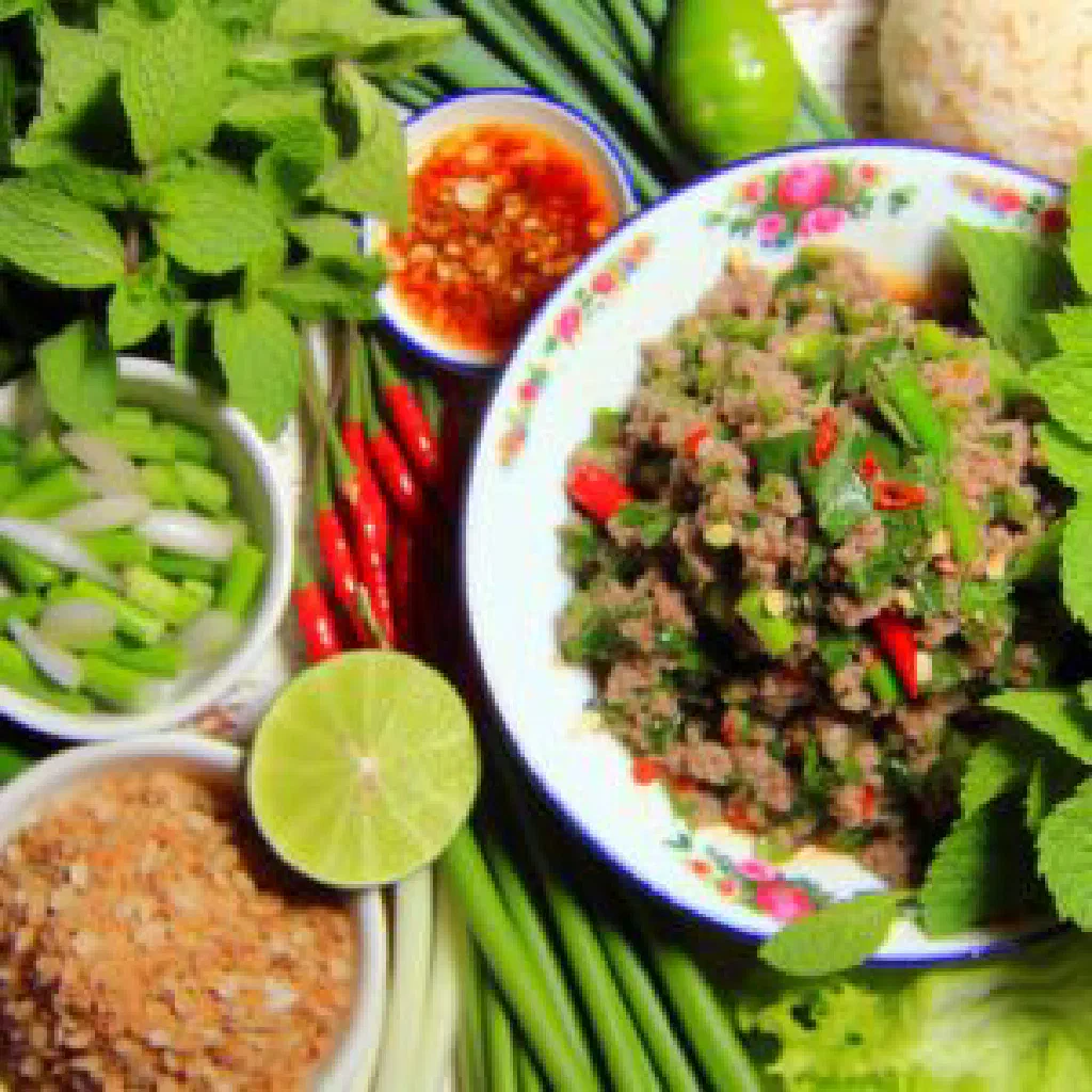 Lab Moo, a Thai minced pork salad with fresh herbs and lime