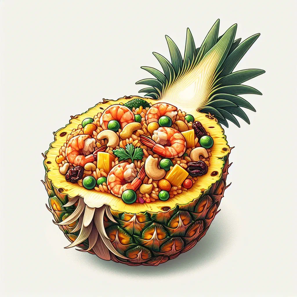 Pad sapparod served in a hollowed-out pineapple with coriander