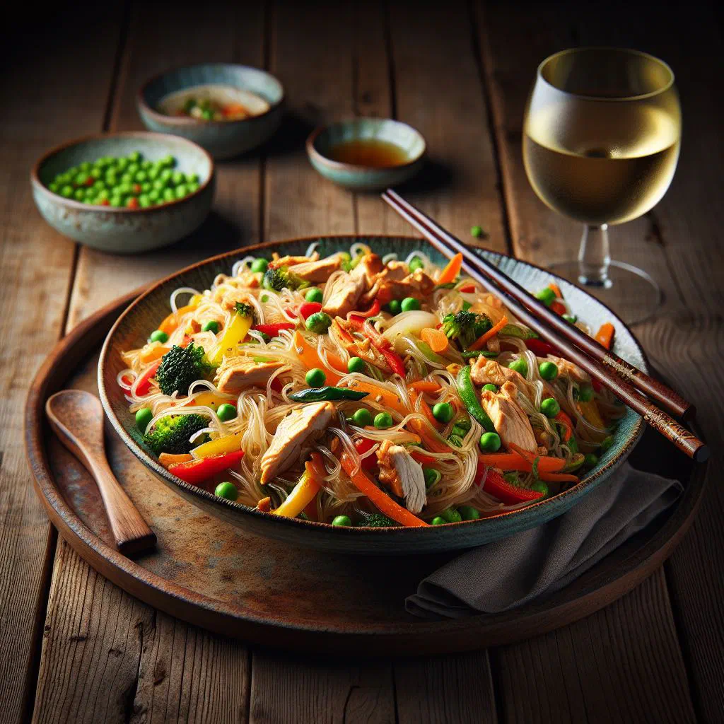 Pad woon sen glass noodle stir-fry with vegetables and spring onions