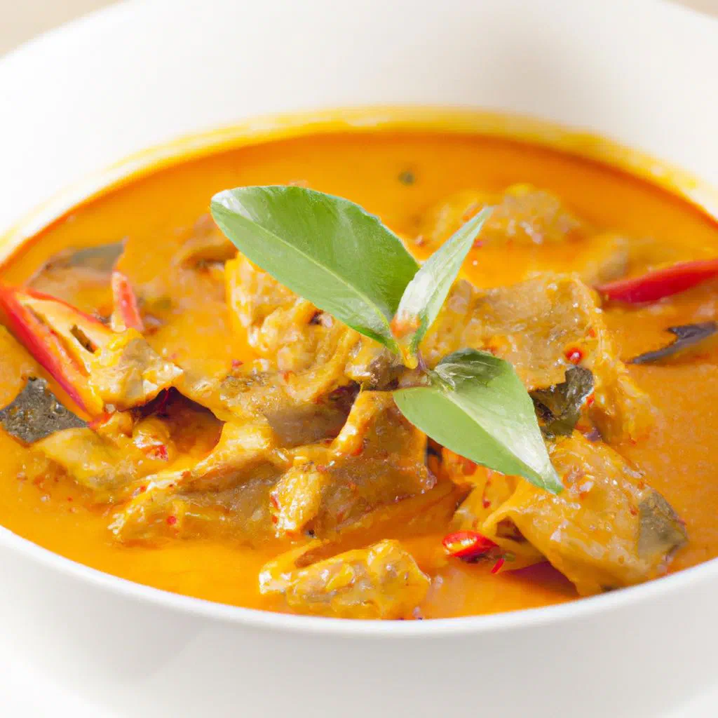Creamy Panang curry with chicken, kaffir lime leaves and Thai basil