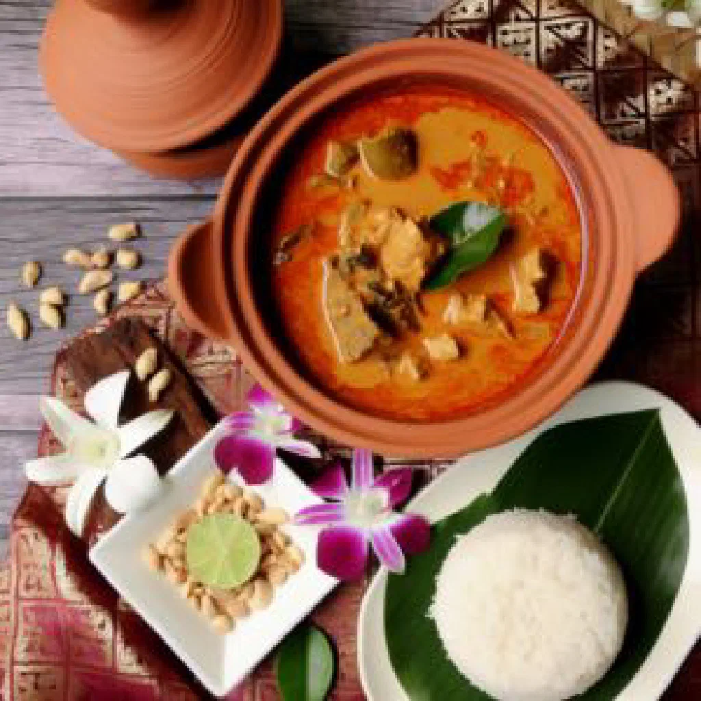 Creamy phanaeng curry with tender meat, coconut milk and fresh coriander