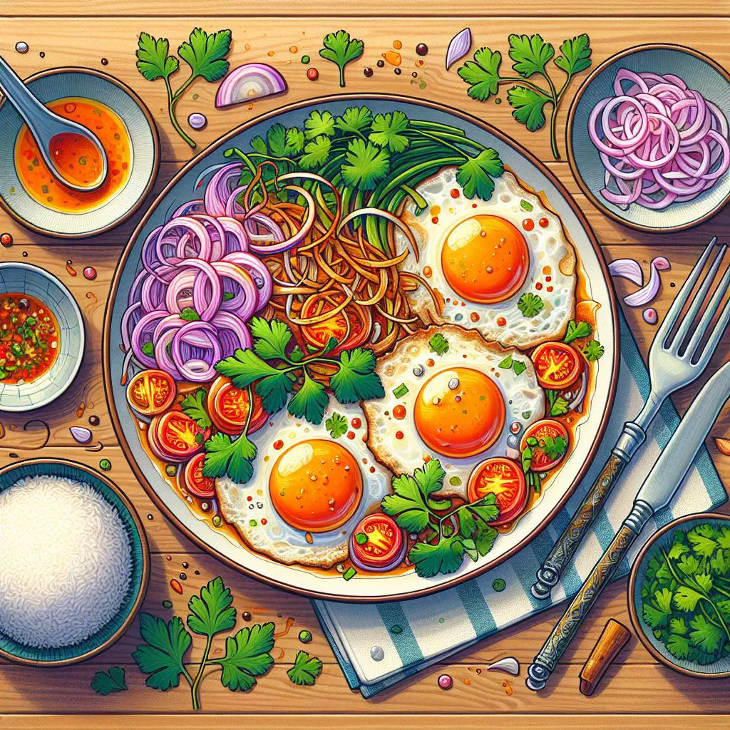Yam khai dao, a Thai fried egg salad with crisp vegetables, lime dressing and fresh coriander