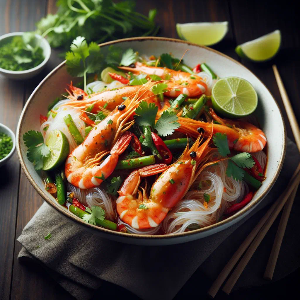 Thai glass noodle salad with prawns, fresh herbs and lime dressing
