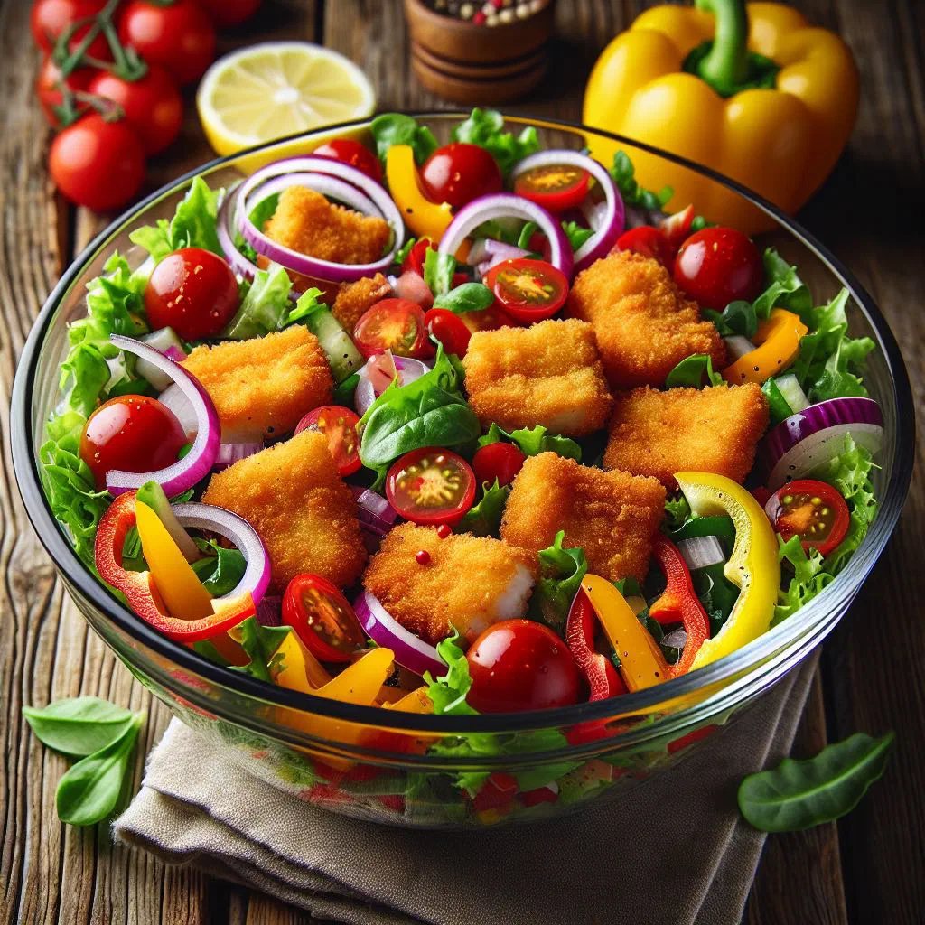 Crispy fluffy catfish salad with red onion, coriander and lime