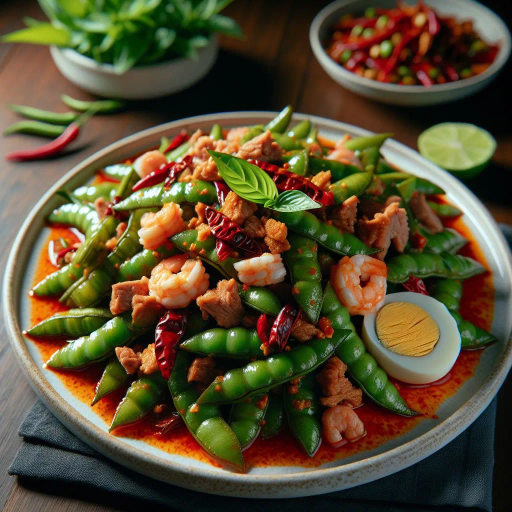 Fresh Thai Yum Tua Poo salad with bean sprouts, herbs and chilli