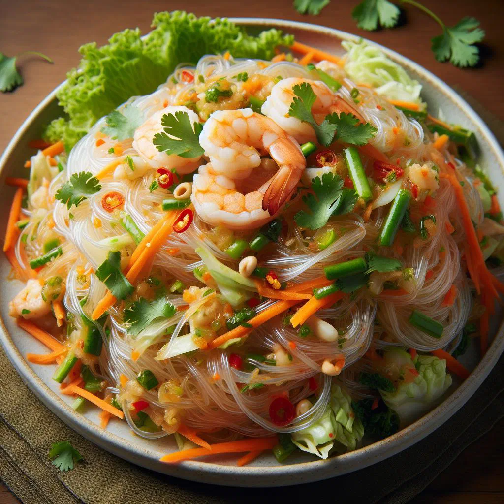 Thai glass noodle salad with prawns, fresh herbs and lime