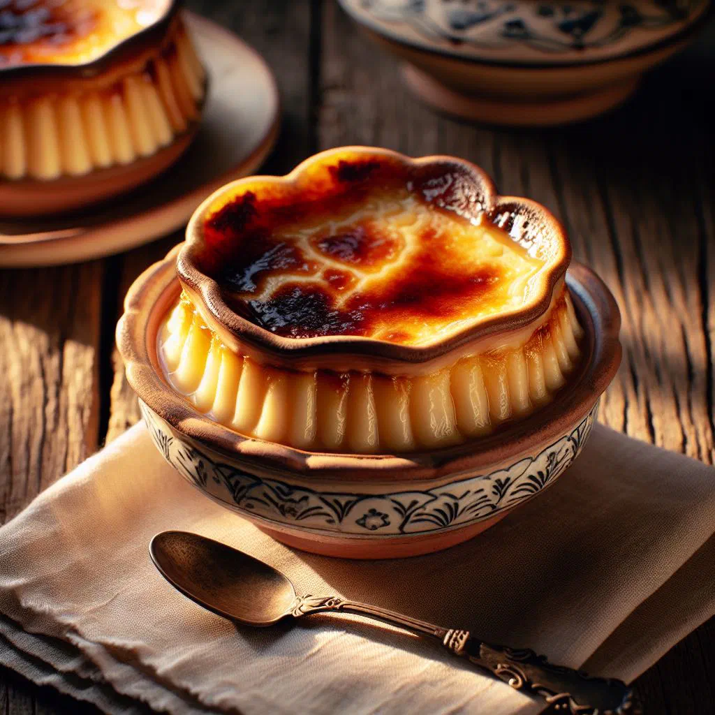 Golden layered Bebinca de Leite pudding cut into slices on a plate