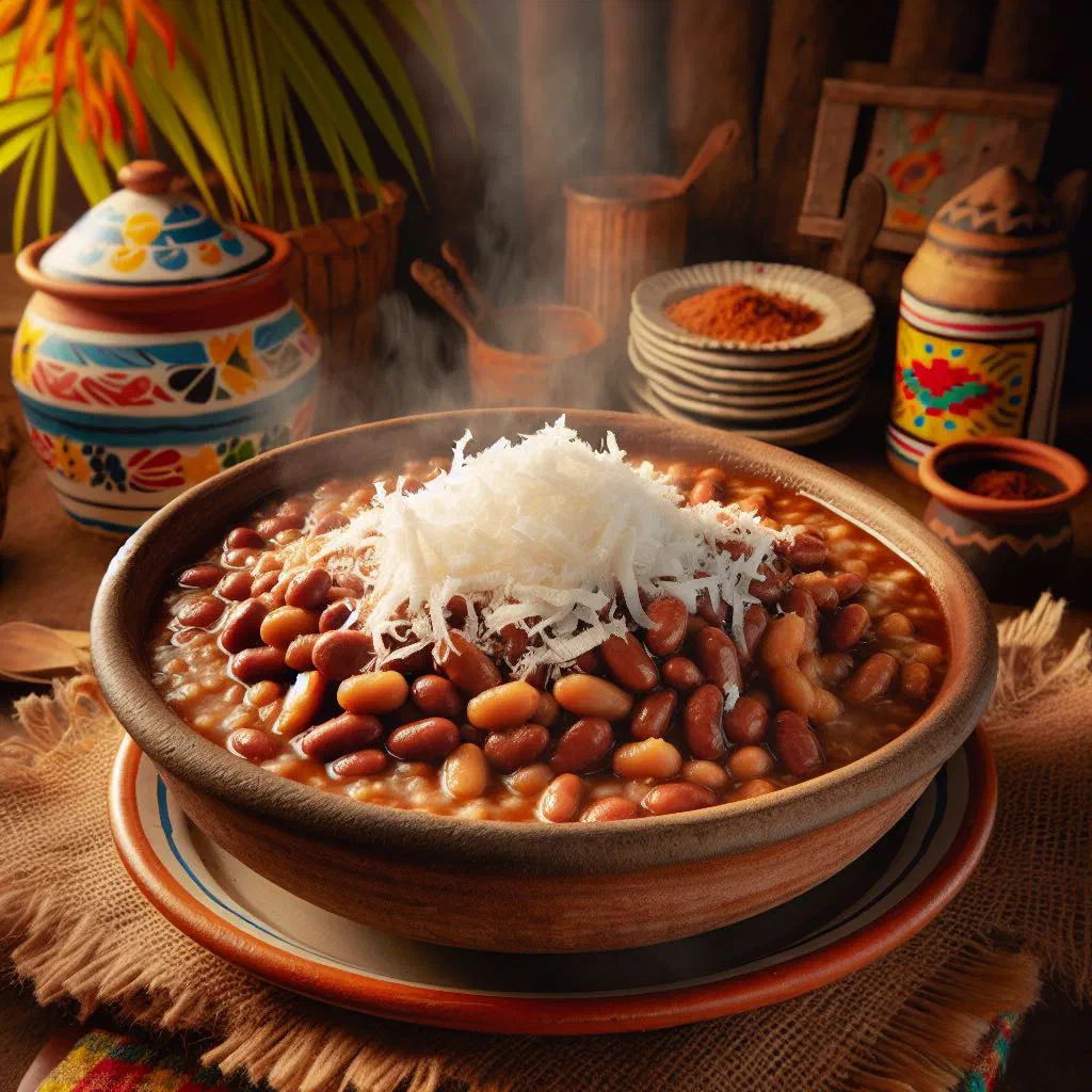 Creamy white beans in coconut milk garnished with fresh herbs