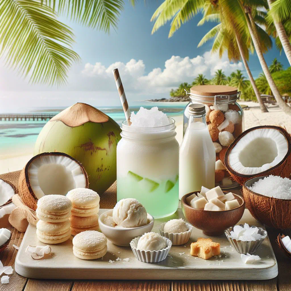Sabores de coco served with rice, fresh coconut and coriander
