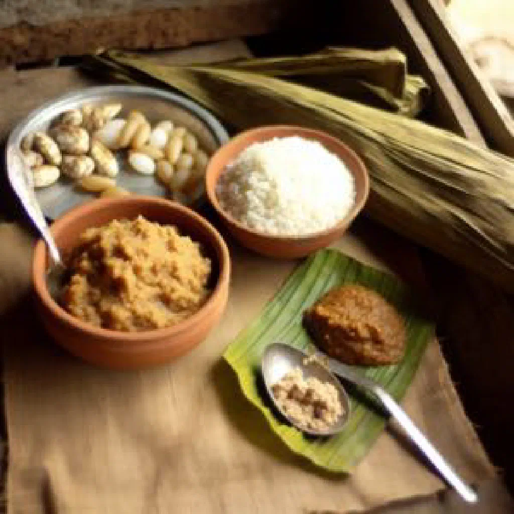 A bowl of fermented sweet Tapai rice served on a banana leaf