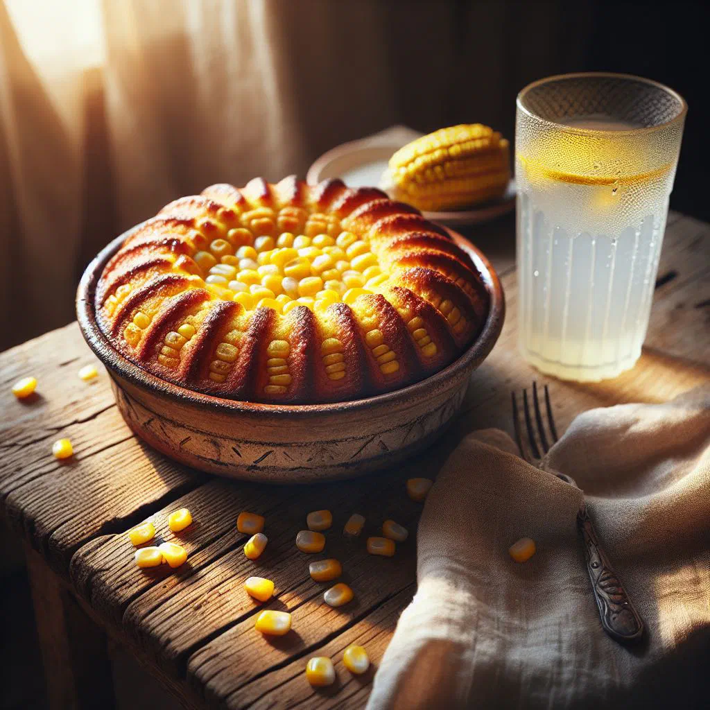 Golden Togolese corn cake dusted with sugar on a plate