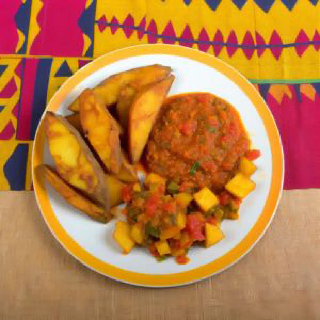 Golden fried koliko pieces served with a savoury dipping sauce