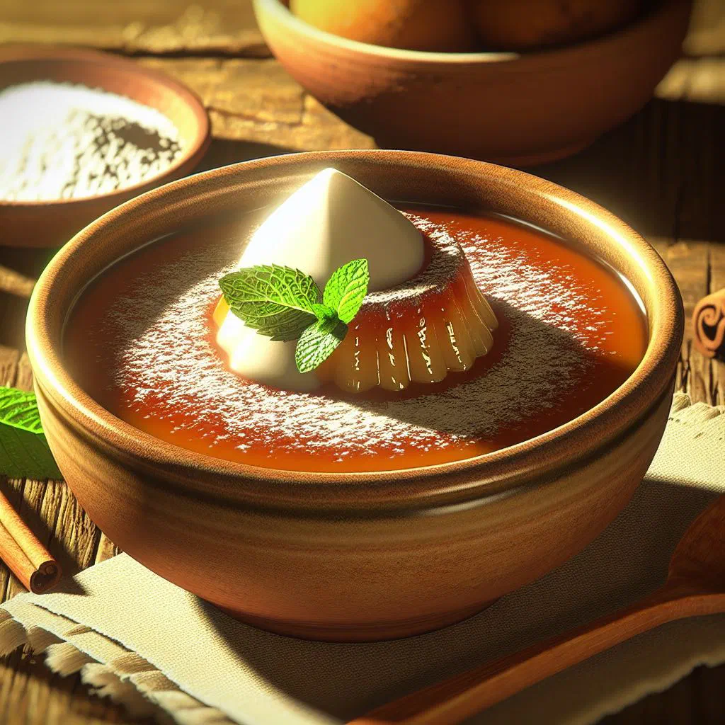 Baked Tongan cassava pudding topped with coconut, served in a bowl