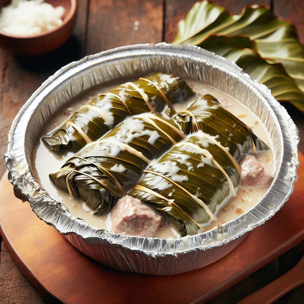Palusami parcels of taro leaves baked in creamy coconut sauce
