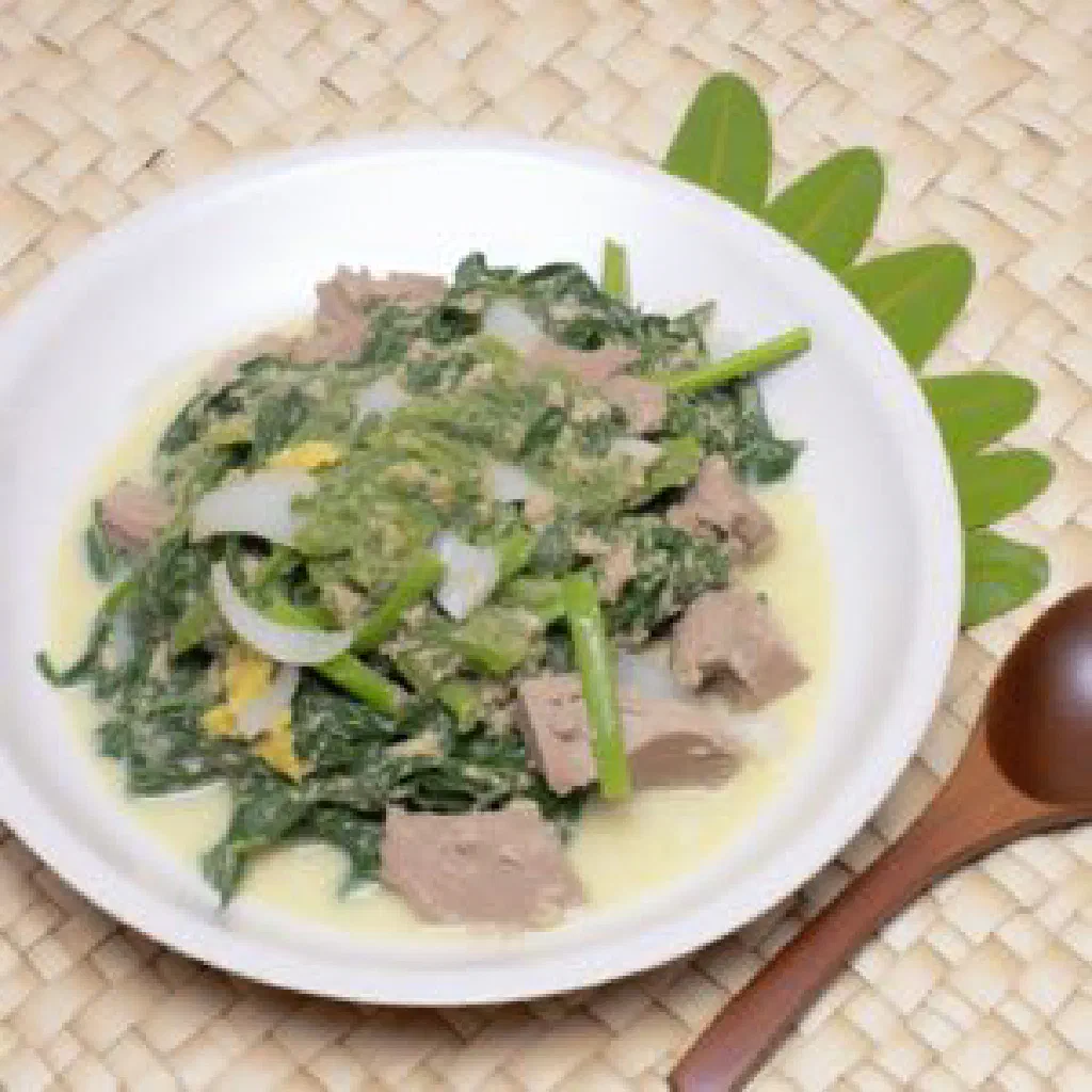 Tongan pele served warm on a rustic platter garnished with fresh herbs