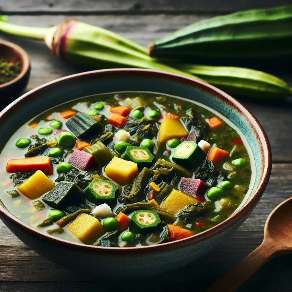 Creamy green callaloo soup served in a bowl