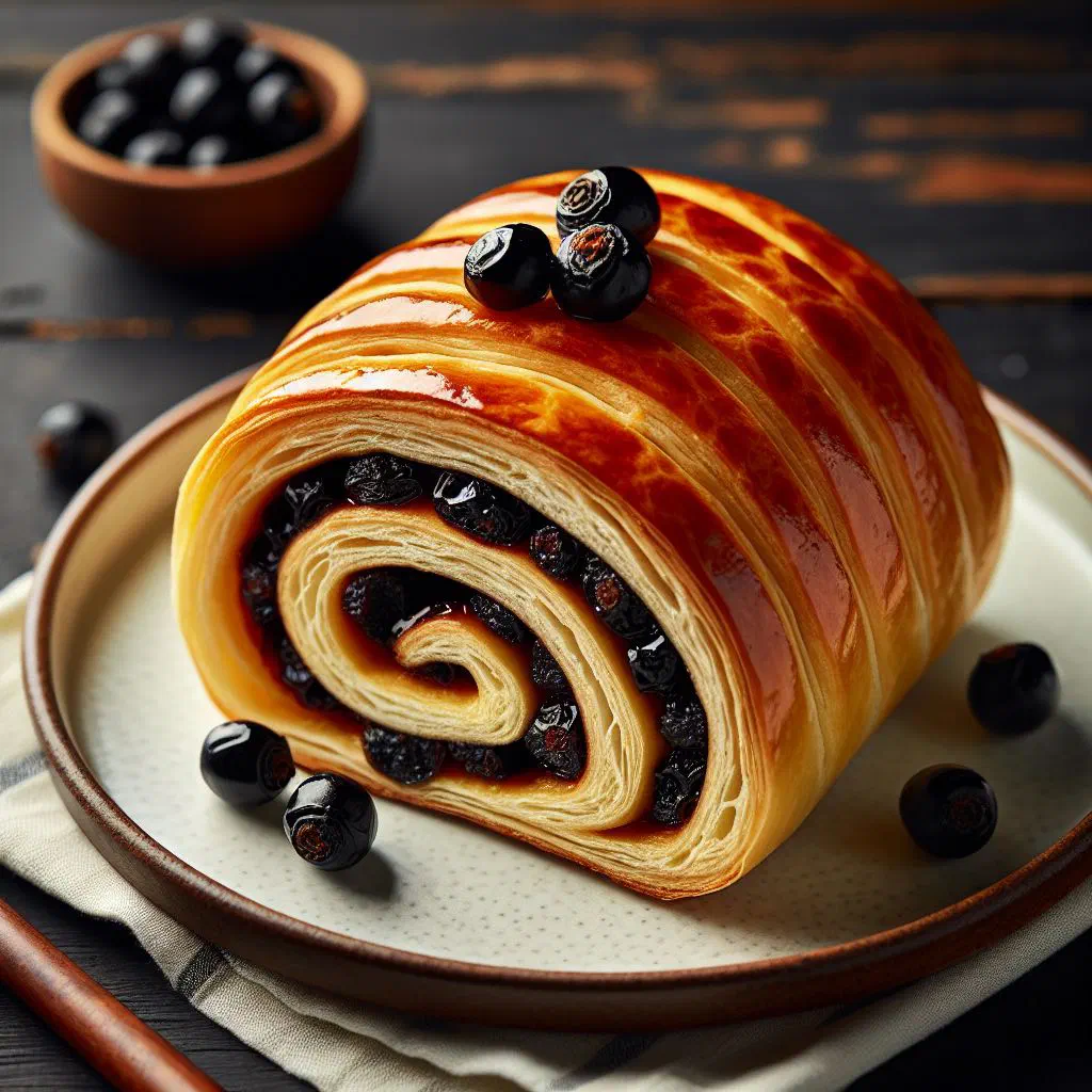 Golden baked currants rolls filled with juicy raisins on a serving board