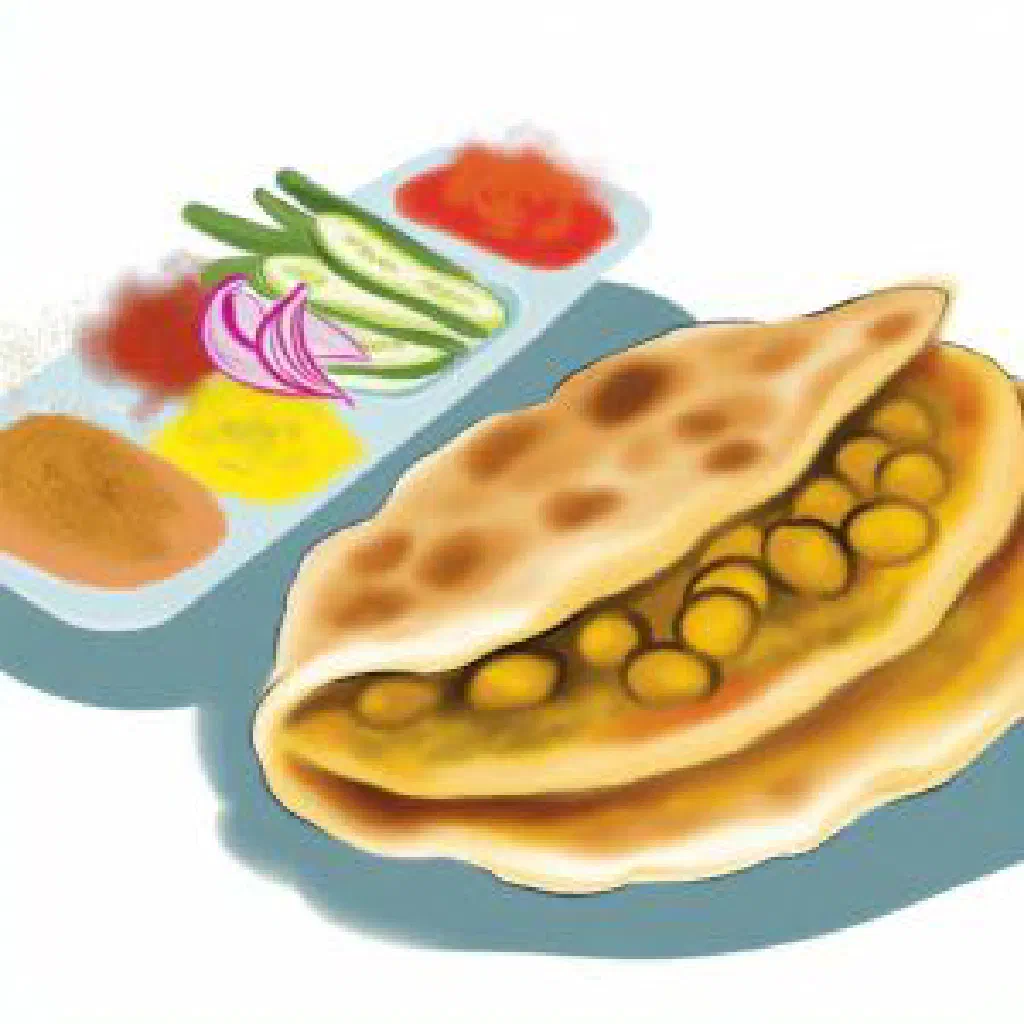 Doubles with channa — soft flatbreads filled with spiced curried chickpeas