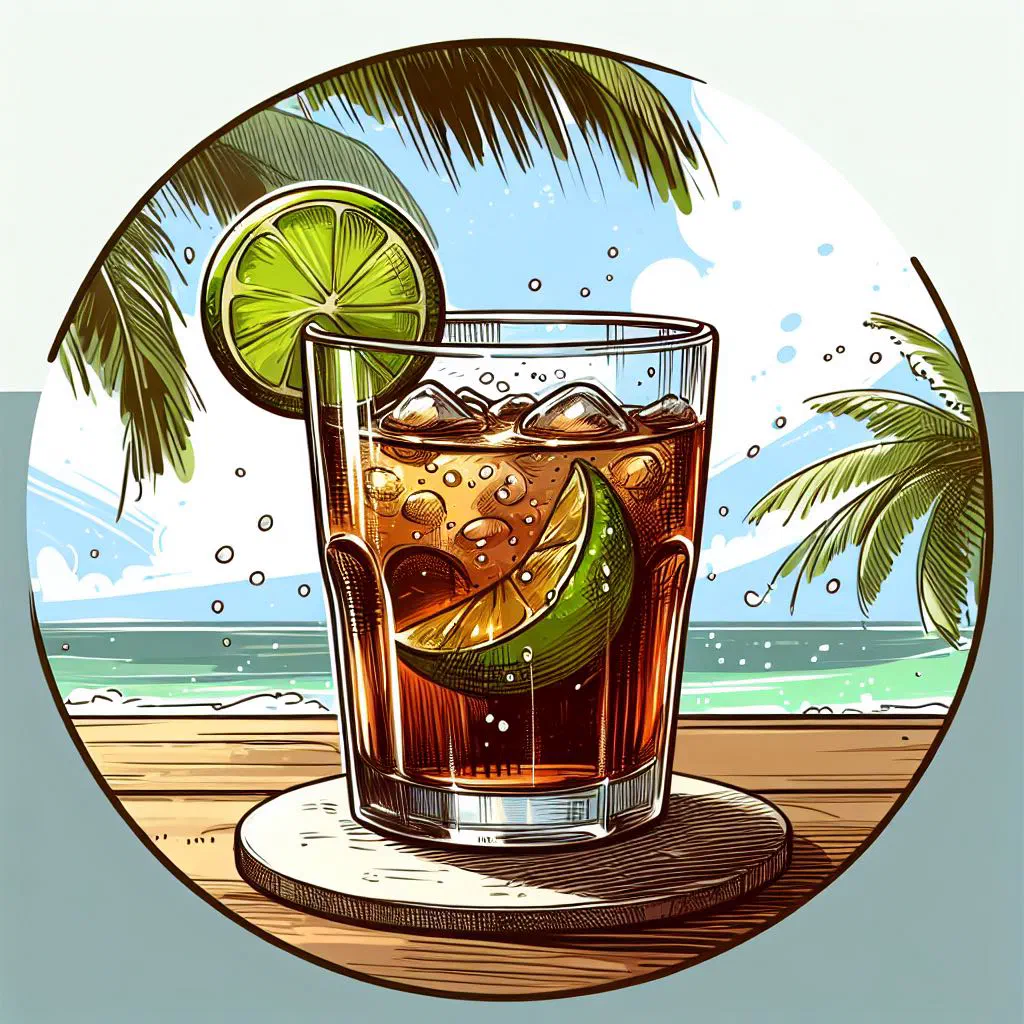 Glass of chilled mauby drink garnished with lime and cinnamon