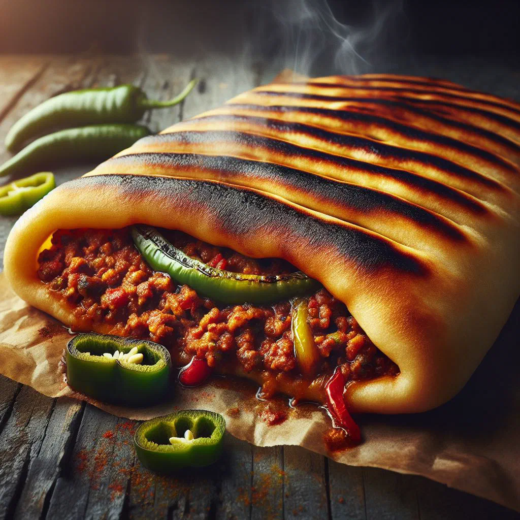 Golden pepper roti flatbread filled with chillies and fresh herbs