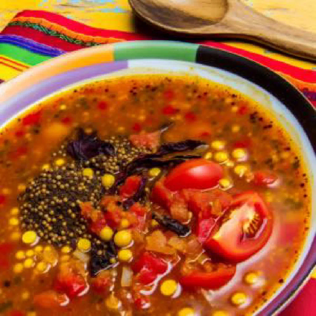 Bowl of spicy rassam soup garnished with fresh coriander