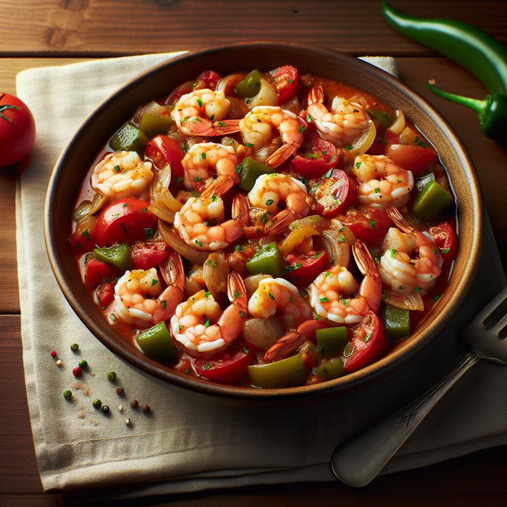 Shrimp creole with prawns in a spiced tomato and pepper sauce