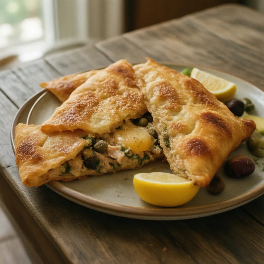 Golden deep-fried Tunisian brik pastry with a runny egg filling