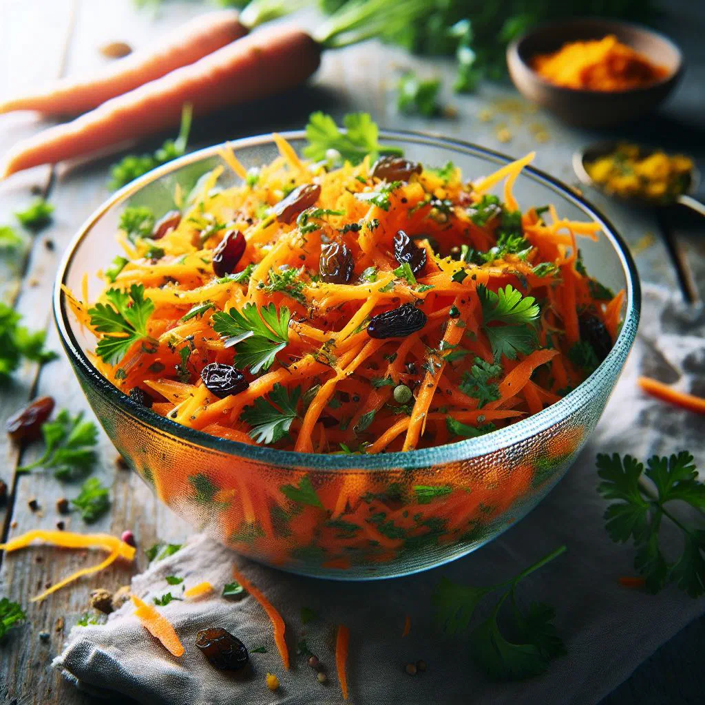 Tunisian carrot salad dressed with lemon, cumin and olive oil