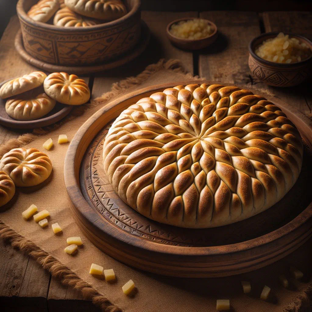 Golden loaf of Tunisian khobz mella bread with a crisp crust