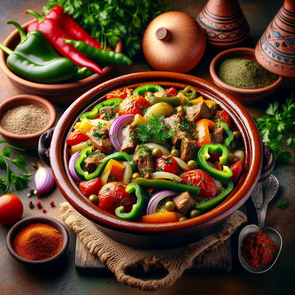 Baked Tunisian herb tajine with eggs, parsley and tomato